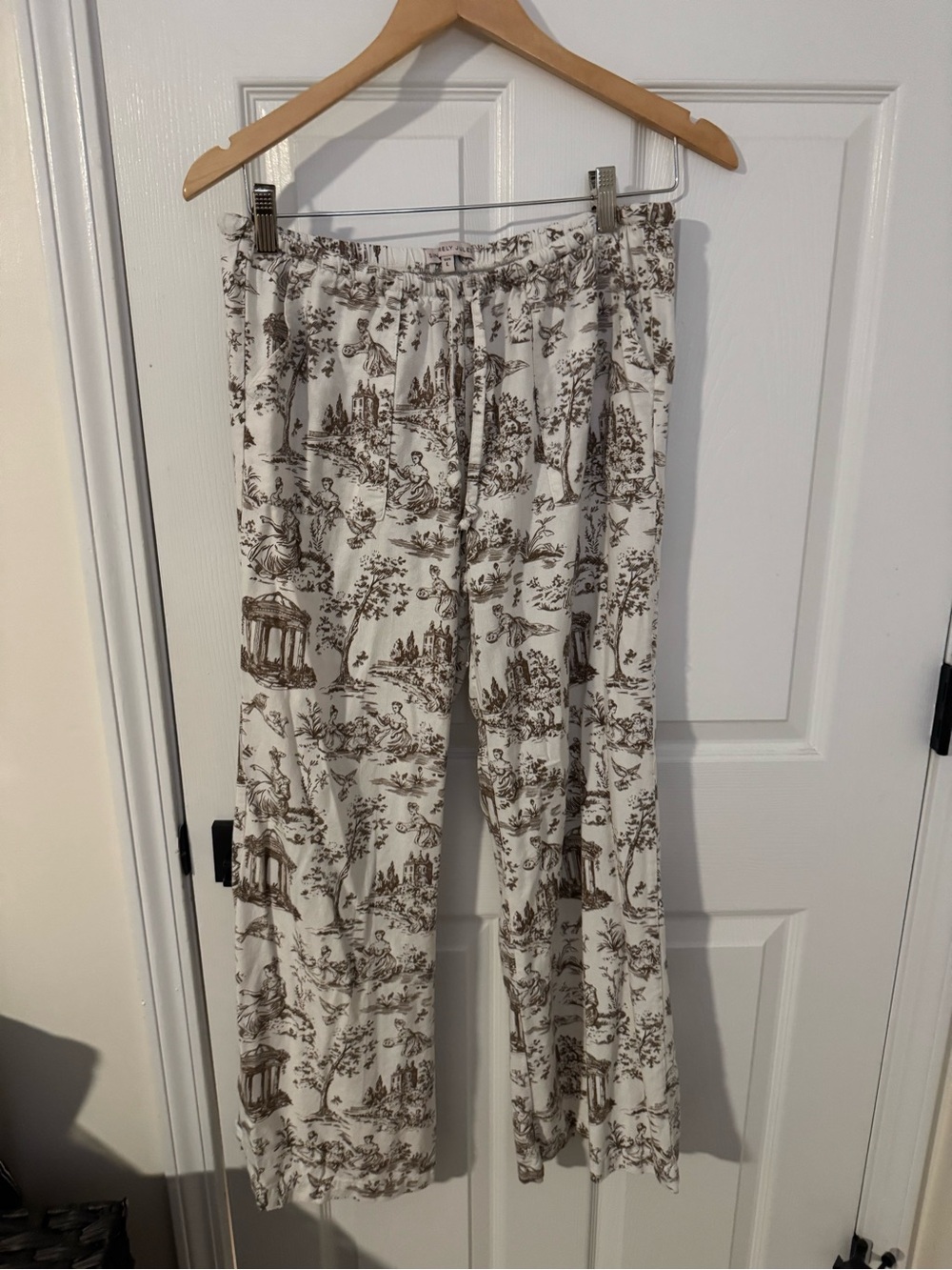 Sincerely Jules Cream Lounge Pants with Brown Scenic Print